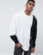 Asos Super Oversized Long-sleeve T-shirt With Monochrome Cut & Sew - White
