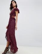 Asos Design Ruffle Maxi Dress With Open Back In All Over Sequin-red