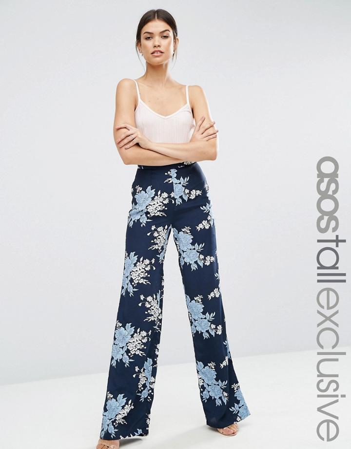 Asos Tall Occasion Wide Leg Pants In Floral Print - Multi