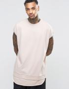Asos Super Oversized T-shirt In Heavyweight Fabric And Scooped Raw Curved Hem Extender - Smoked Pearl