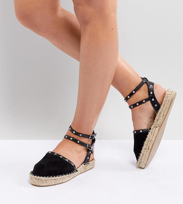 Asos Design Jinx Me Wide Fit Studded Espadrilles - Black