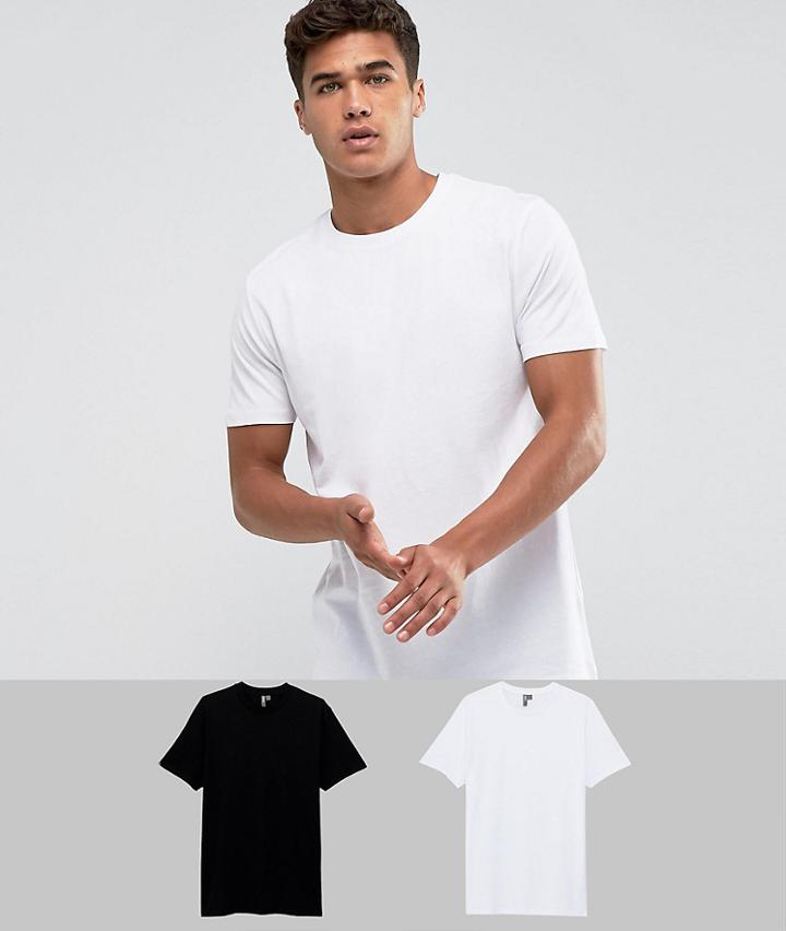 Asos Design Longline T-shirt With Crew Neck 2 Pack Save - Multi