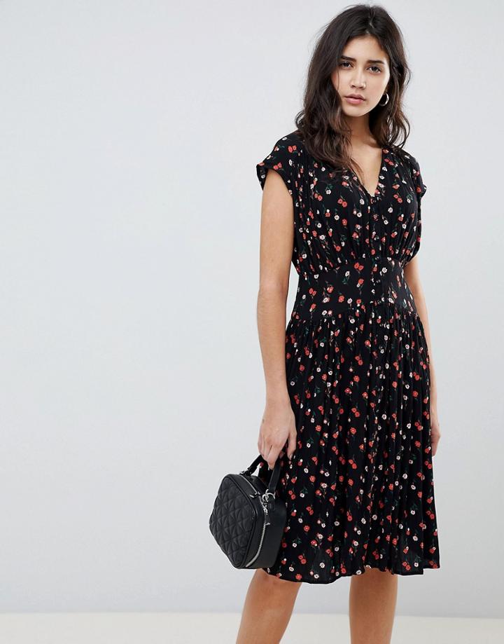 Asos Design Casual Midi Tea Dress In Ditsy Floral-multi