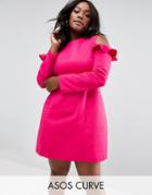 Asos Curve Cold Shoulder Structured Dress With Ruffle - Pink