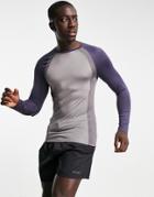Asos 4505 Muscle Fit Long Sleeve Training T-shirt With Contrast Panels-black