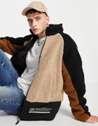 Topman Fleece Funnel Jacket In Color Block Camel And Black-neutral