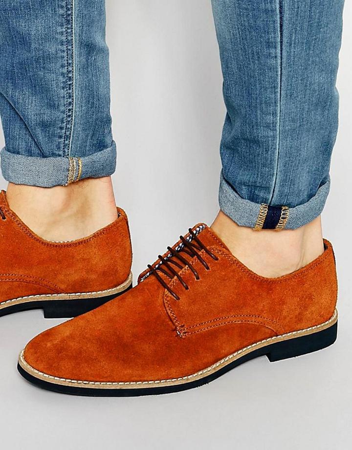 Asos Derby Shoes In Stone Suede With Contrast Sole - Stone