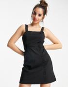 Urban Revivo Button Up Pinafore Dress In Black