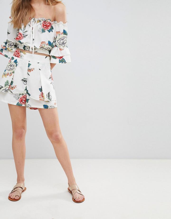 Love & Other Things Rose Print High Waisted Short - White