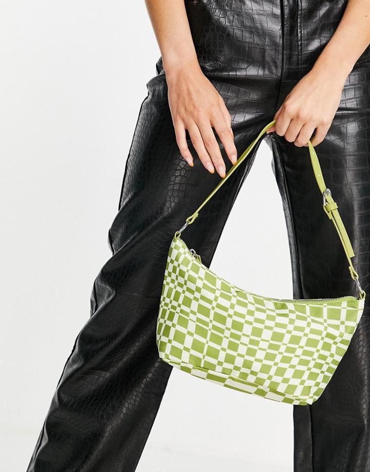Monki Recycled Wavy Print Shoulder Bag In Green