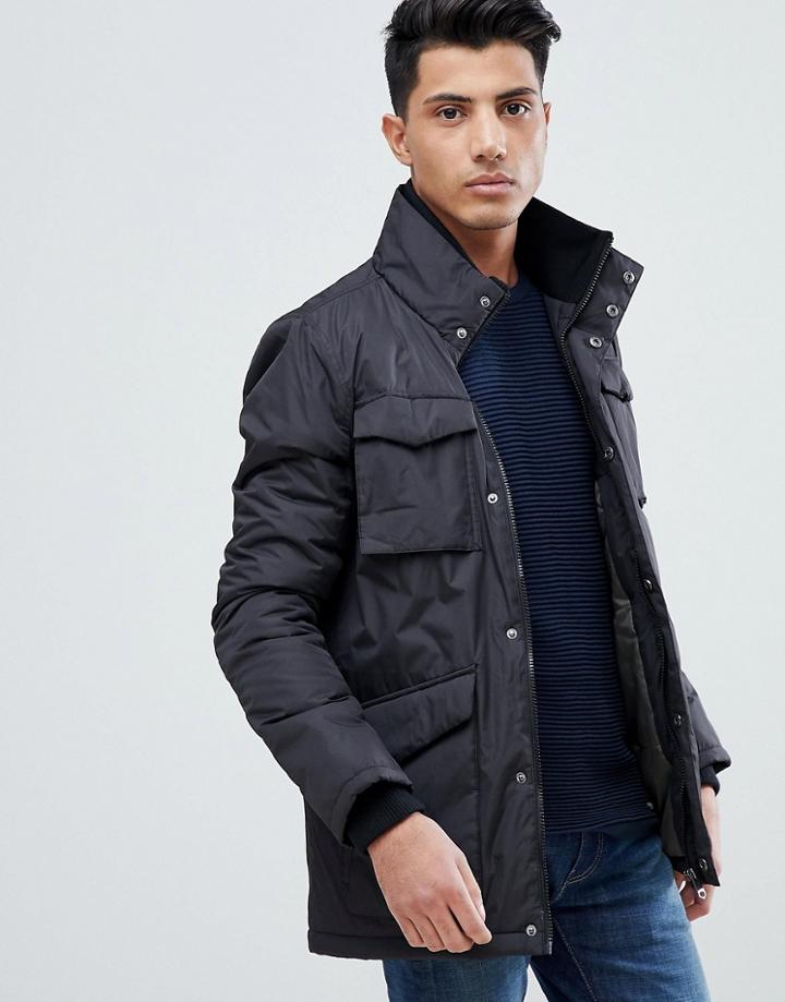 Threadbare 4 Pocket Knitted Collar Jacket - Black
