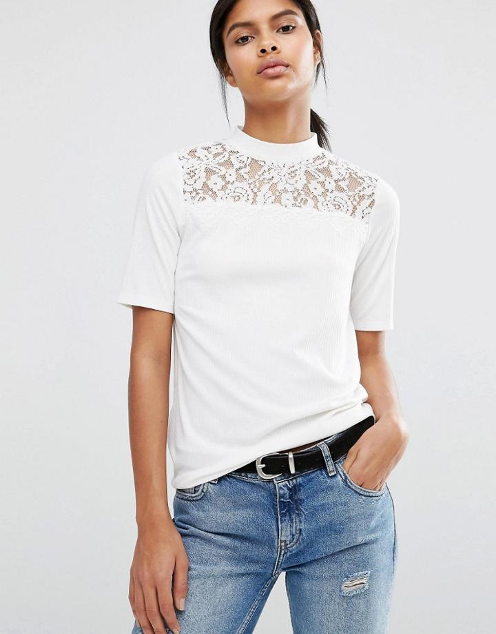 Vila Lace Yoke T-shirt - White