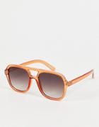 Jeepers Peepers Oversized Aviator Sunglasses With Dark Orange Frames And Smokey Gradient Lens