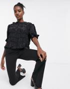 Ghospell Blouse With Shirring In Luxe Satin-black