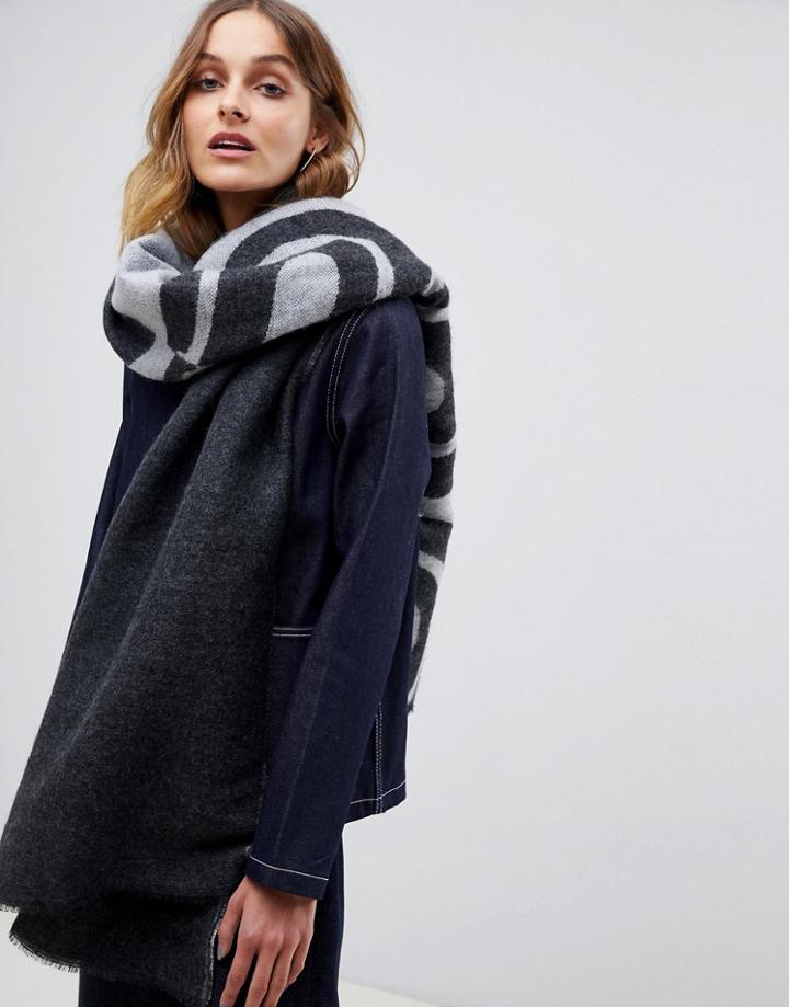 Asos Design 500 Logo Long Woven Scarf - Gray