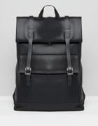 Asos Smart Backpack In Faux Leather With Roll Top - Black