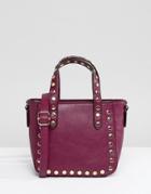 Yoki Fashion Small Tote Bag In Wine With Studs - Red