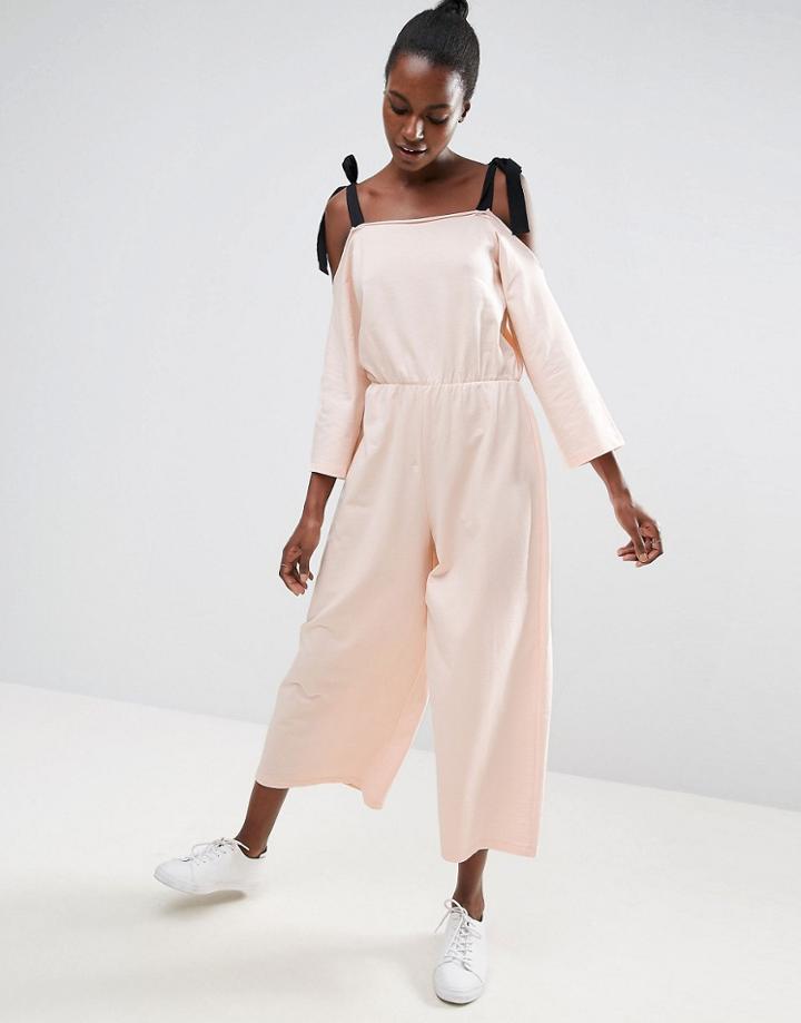 Asos Sweat Jumpsuit With Grosgrain Tie Detail - Black