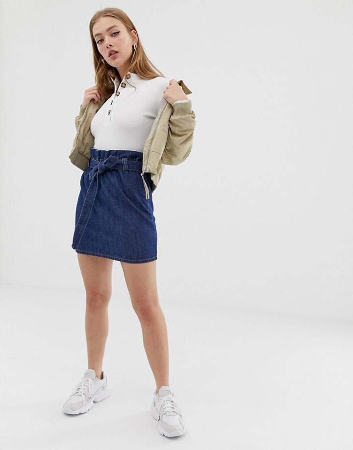 Only Paperbag Belted Denim Skirt-blue