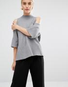 Monki Cold Shoulder Oversized Jumper - Gray