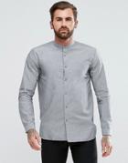 Hugo By Hugo Boss Eddison Slim Fit Grandad Collar Cotton Shirt In Gray - Gray