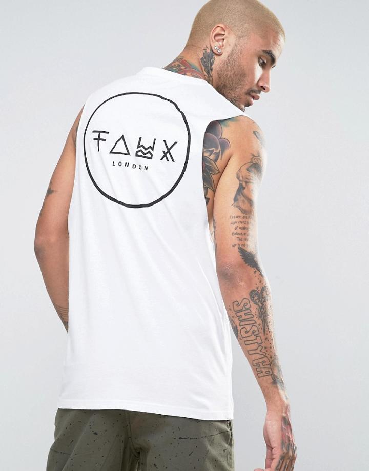 Friend Or Faux Crescent Back Print Sleeveless T-shirt Tank - White