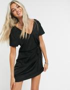 Object Eileen V-neck Lace Trim Mini Dress In Black
