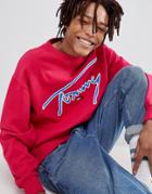 Tommy Jeans Signature Capsule Logo Front Sweatshirt Relaxed Fit In Bright Pink - Pink