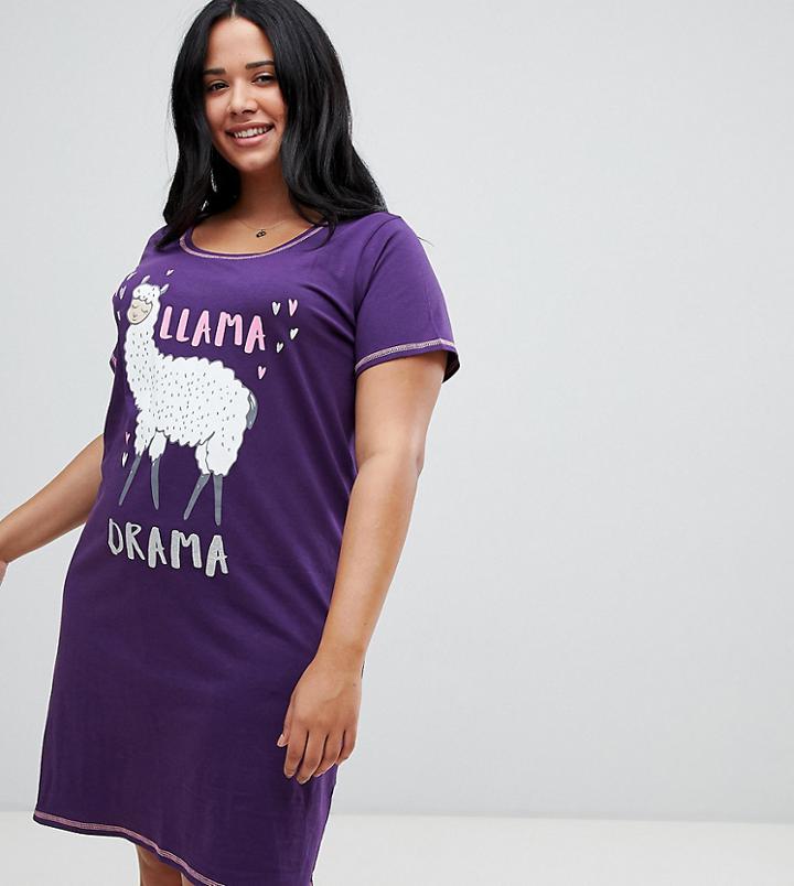Yours Llama Drama Short Sleeve Nightdress - Purple