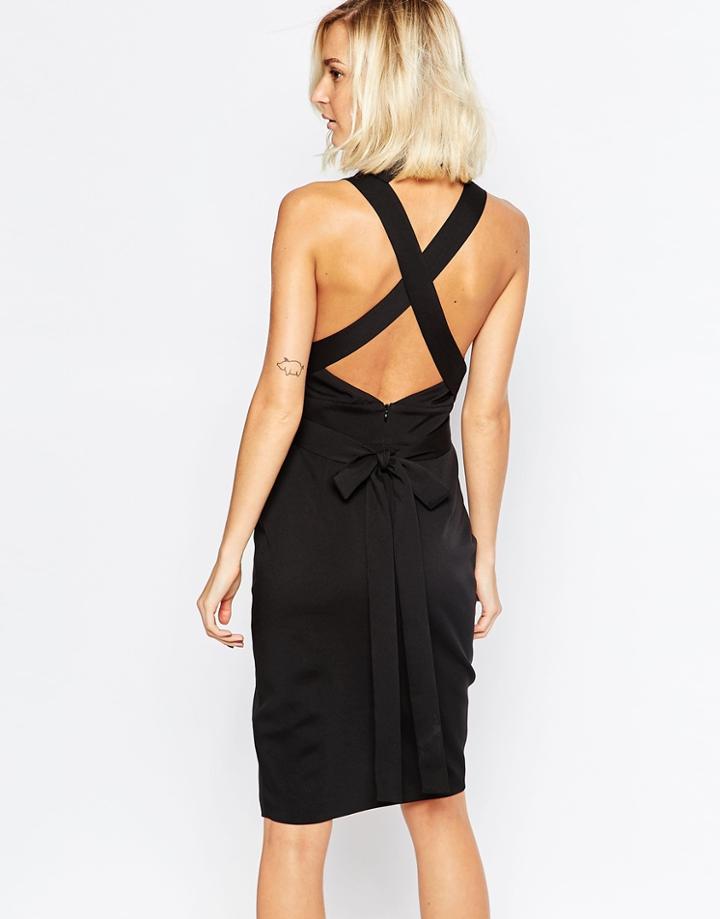 Lavish Alice Cross Back Midi Dress With High Neck - Black