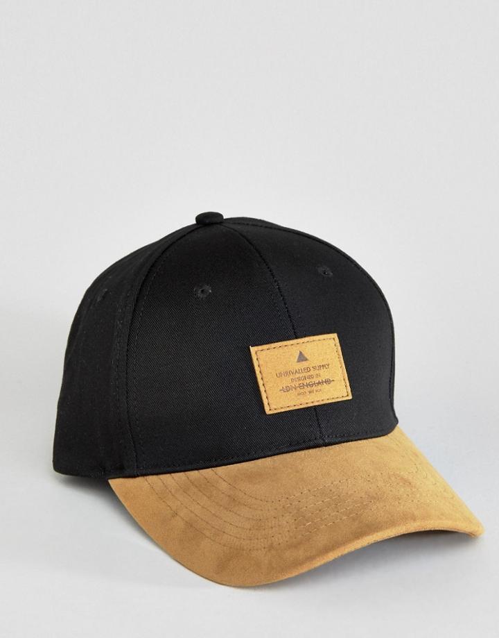 Asos Baseball Cap With Tan Faux Suede Peak - Black