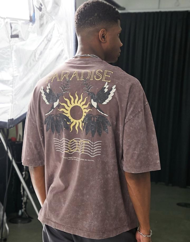 Asos Design Oversized T-shirt In Washed Purple With Outdoors Back Print
