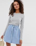 Asos Design Crew Neck Long Sleeve T-shirt In Gray Marl