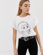 Cheap Monday Organic Cotton T-shirt With Faded Skull - White