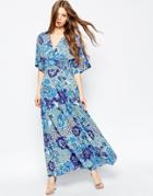 Asos Kimono Sleeve Maxi With Pleated Hem In Mixed Floral Print - Multi