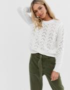 Qed London Sweater In Pointelle Knit - White