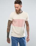 Asos T-shirt In Towelling With Cut And Sew Body Panel And Tipping In Beige - Beige