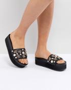 Steve Madden Adorn Black Embellished Bug Flatform Sliders - Black