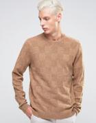 Asos Lambswool Rich Sweater With All Over Texture In Camel - Brown