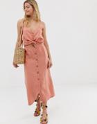 Rhythm Amalfi Linen Button Front Skirt In Desert Pink - Pink