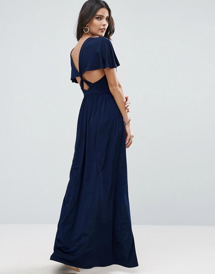 Asos Kimono Cross Back Maxi Dress With Side Splits - Navy