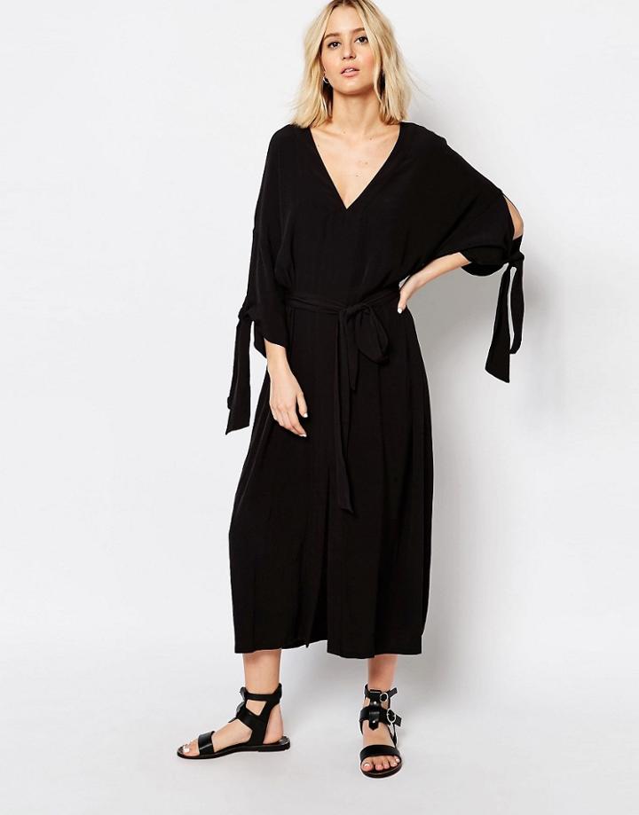 Weekday Caftan With Tie Sleeve Detail - Black