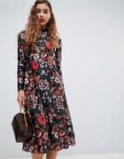 Monki High Neck Floral Print Midi Dress - Multi
