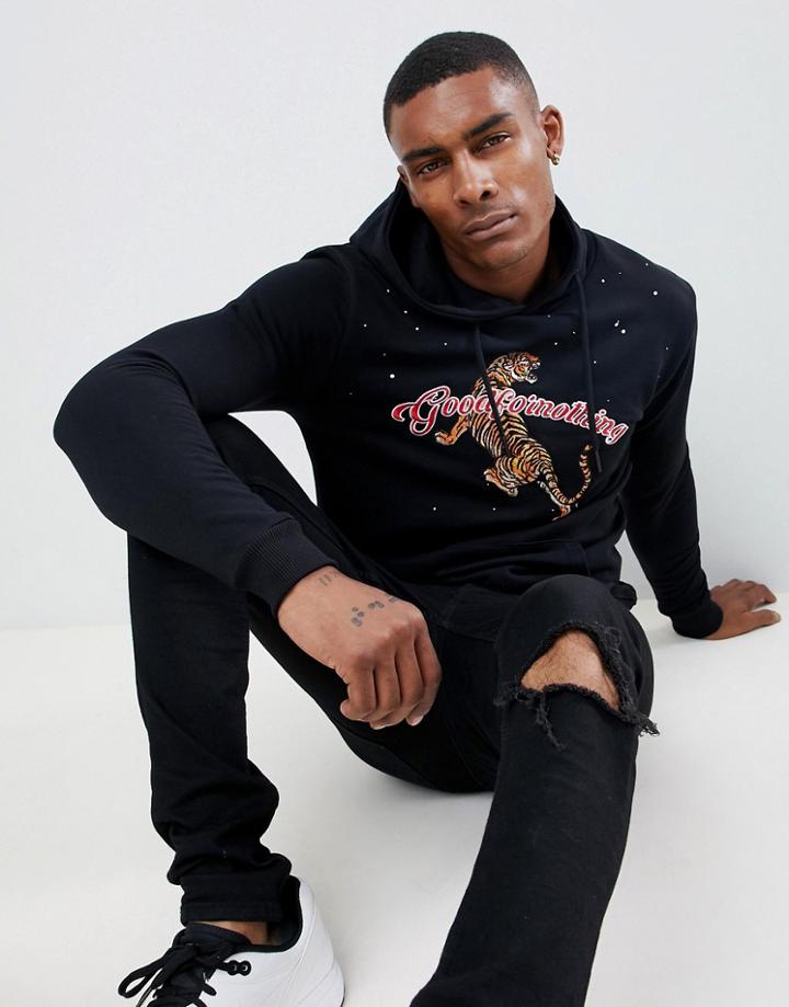 Good For Nothing Hoodie With Tiger Logo Embroidery - Black