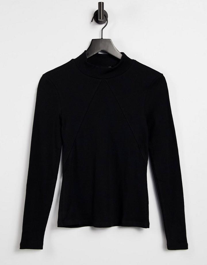 Vero Moda Ribbed High Neck Top With Front Seam Detail In Black