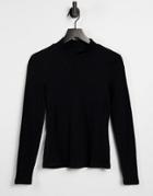 Vero Moda Ribbed High Neck Top With Front Seam Detail In Black
