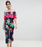 True Violet Double Frill Culotte Jumpsuit With Split - Multi