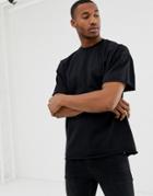 Asos Design Heavyweight Oversized T-shirt With Raw Edges In Black - Black