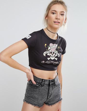 Illustrated People X Ed Hardy Crop T-shirt - Black