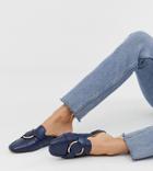 River Island Mule Loafers With Circle Detail In Navy